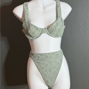 Abercrombie & Fitch Sage Green Eyelet Underwire Bikini Set